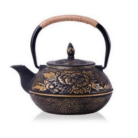 煮茶壺生鐵壺無塗層茶具(規格:牡丹) 