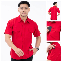 Kemeja Stretch Merah /Kemeja Tactical Pria/Kemeja Slimfit/Kemeja Lengan Pendek/Kemeja Formal Katun M