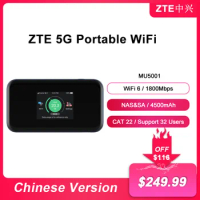 Original ZTE Portable WiFi 5G Router MU5001 CN LTE CAT22 WIFI 6 1800Mbps NSA+SA Mobile Hotspot 5G Router With Sim Card Slot