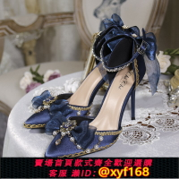 {保固一年 可打統編}洛麗塔花嫁鞋一夜物語lolita鞋原創手作尖頭百搭中跟高跟細跟鞋子