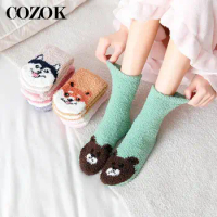 3 Pairs New Autumn Winter Thick Warmth Cotton Women Floor Socks Animals Cartoon Cute Style For Christmas Gift Ladies Socks Meias