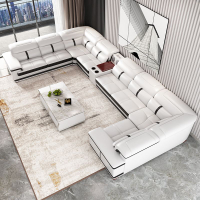 簡約現代真皮沙發組合頭層牛皮客廳L型U型多功能大小戶型皮藝沙發