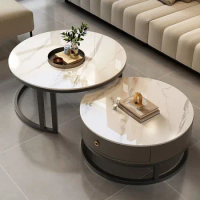 Rock Board Coffee Table Light Luxury Modern Simple Circular Small Unit Coffee Table Living Room Household Minimalist Folding