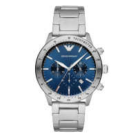 【EMPORIO ARMANI】紳士時尚三眼腕錶-銀X藍(AR11306)