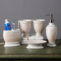 歐式簡約陶瓷衛浴五件套創意衛生間漱口杯浴室牙缸杯洗漱杯套裝