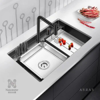 ASRAS 7549NT Nano Black Handmade Kitchen Sink SUS304 Hand-crafted Thickened Nanometer Sink Set Large Single Sink With Faucet