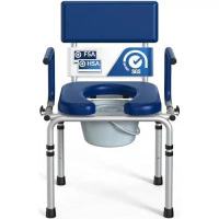Drop Arm Bedside Commode, Commode Toilet with Padded Seat and Backrest, 300lbs Capacity, 6.3QT Remov