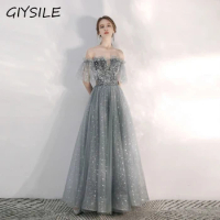 GIYSILE One Shoulder Evening Gowns New Silver Gray Evening Gowns Maix Shiny Dress Party Dresses Women Evening Vestidos De Fiesta