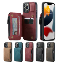 For Apple iPhone 13 Pro Max / iPhone 13 Mini CaseMe Wallet Case PU Leather Zip Pocket Matte Retro Stand Back Cover