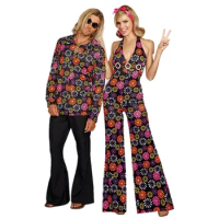 Couples Halloween Hippie Cosplay Costumes Carnival Party Vintage 60s 70s Disco Rock Hippies Outfit Stage Performance Suit
