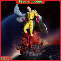 45CM ONE PUNCH-MAN Anime Figure Saitama Standing Can Emit Light Action Figure Statue Collect Ornament PVC Model Doll Gift Toys