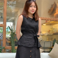 LINEN1992 - Chân Váy A Cài Nút Lưng Thun Sau - Linen 100% - Trắng, Đen, Beige Tiêu Nữ Women