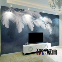 墻紙自粘3d立體墻貼紙電視背景墻面裝飾復古羽毛臥室溫馨壁紙貼畫