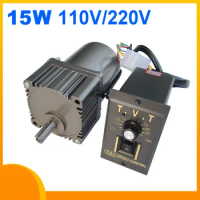 15W 0.75-450rpm Variable motor AC 110V 220V Low rpm geared motor Reducer box Induction motor Speed governor Adjustable CW CCW