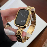 Bright face strap For Apple Watch Band 44mm 49mm 45mm 42mm Ultra 2 38mm 40mm 41mm Stainless Steel Bracelet IWatch Matching case