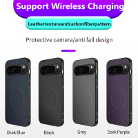 Sarung Telefon, Corak Kulit Magnetik Gentian Karbon, Sarung untuk Google Pixel 9 Pro XL 9a 9Pro ProX