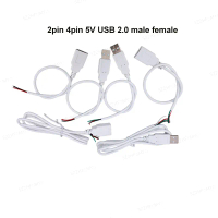 2pin 4Pin 5V USB 2.0 Power Supply Cable Female Male Jack Charging Extension Connector Wire white 0.3