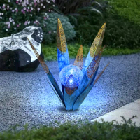 2Pcs Hand Painted Metal Agave Garden Ornaments Tequila Rustic Sculpture Multi-Color LED Solar Light Metal Agave Garden Sculpture
