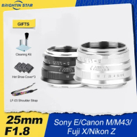 Brightin Star 25mm F1.8 Portrait Lens For Sony E A6300 a6600 Canon EOS M M50 Fuji FX xs10 XT4 Nikon Z Z9 M43 Olympus Camera EPM2