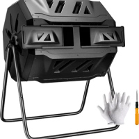 F2C Compost Bin Outdoor Dual Chamber Tumbling Composter 43 Gallon BPA Free Large Tumbler Composters Tumbling