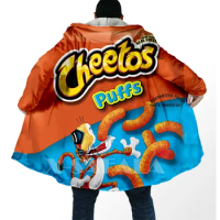 Funny Food Snack Cheetos All Over 3D Printed Thick Warm Overcoat Coat Hooded Cloak for Men Windproof Fleece Unisex Casual-3