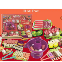 Cross border simulation kitchenware hot pot toy package kitchen cooking cooking children's family hot pot feast 95PCS