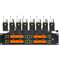 MiCWL UHF 400 Channel Adjustable Frequency Wireless 8 Clip-On Microphone System Stage Studio 8 Lavalier Mics