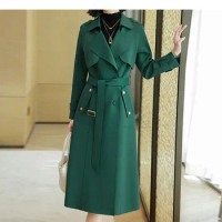 Tesco Elegant Women Long Trench Solid Casual Ladies Slim Trench with Belt Autumn Winter Turn Down Collar Female Coat ropa mujer