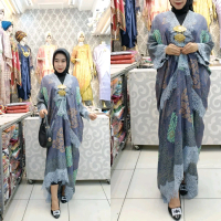 Kaftan Azzura Batik Viscose Sutra | Dress Kondangan Mewah | Kaftan Lebaran Renda Lace | Dress Kondan