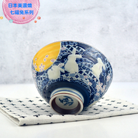【堯峰陶瓷】日本美濃燒 七福兔毛料碗(單入)|動物 兔子|日本製陶瓷碗|日本美濃燒飯碗
