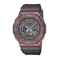 CASIO卡西歐 G-SHOCK 八角金屬錶殼 半透明錶帶 雙顯手錶-棕色_ GM-2100MF-5A_44.4mm