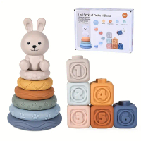 Silicone baby stacking bunny toy, animal puzzle toy, mixed colors, suitable for soft stacking blocks