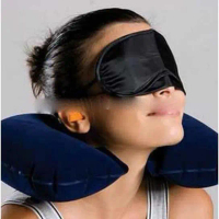 Bantalan Bantal Leher Inflatable dengan Masker Mata & Earplug - Navy Blue Viral
