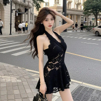 Gaun Renda Gantung Leher, Gaya Gadis Panas Seksi Amerika, Untuk Wanita, Musim Panas, Mampu Milik, Me