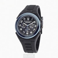 【MASERATI 瑪莎拉蒂】MASERATI手錶型號R8851115007(黑色錶面寶藍錶殼深黑色矽膠錶帶款)
