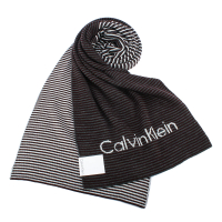 【Calvin Klein 凱文克萊】橫細紋亮眼LOGO雙色圍巾(咖啡/灰色)