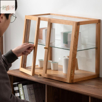 實木桌面透明防塵 手辦茶具水杯收納櫃 小型家用玻璃儲物櫃子