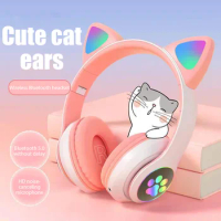 New Headband Wireless Bluetooth Headset Stereo Foldable Gaming Earphones with Cat Ears Wireless Headphones for Live Streaming