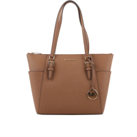 【Michael Kors】Charlotte 金字防刮皮革大款拉鍊托特包(焦糖色)