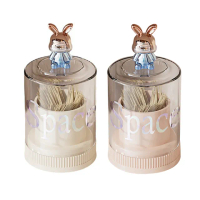 【Mega】買一送一 INS輕奢可愛兔子壓克力防塵牙籤罐 2入組(2入組 防水防塵 棉花棒罐 棉籤盒 牙籤收納)