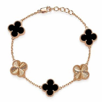 Gelang Tangan Emas Fashion Model Black Clover Kombinasi Alhambra Rosegold 17K/750 Terbaru Termurah A