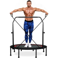 Mini Trampoline for Kids Adults Foldable Fitness Rebounder Kids Trampoline with 5 Levels Height Adjustable Handle Resistance