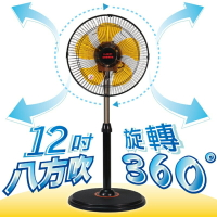 【台灣通用 12吋電風扇】GM-1236  360度立體擺頭工業立扇