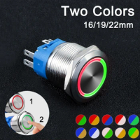 16MM 19MM 22MM Double Colors LED Metal Push Button Switch Waterproof Lamp Doorbell Car Boat Momentary Latching 6V 12V 24V 220V