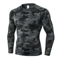 Men's Sports Compression Camouflage T-shirt Running Fitness Tight Long Sleeve Tshirt Camping Gym Casual Quick Dry Clothing
