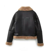 Withered American Retro Plush Flight Jacket With Zipper Leather Jacket Winter Boyfriend Style Coat Women