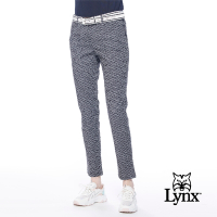 【Lynx Golf】korea女款滿版Lynx字樣印花造型D型環設計平口休閒長褲-黑色