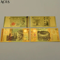 10pcs Ringgit Malaysia 50M.＄gold Banknotes Non Circulating Commemorative Banknotes Coenyerfiet Money Home Decor Gift
