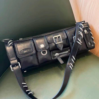 Moto &amp; Biker Slim Bags For Women Luxury Designer Handbags And Purses 2023 New In PU Metal Ring Decoration Shoulder Underarm Bag