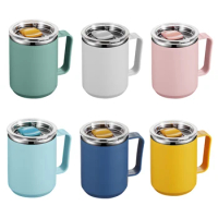450ML Stainless Steel Coffee Cup Mug Handle Straw Lid Double-layer Drinkware Insulated Coffee Mug Tumbler Cold Hot Water Bottle
